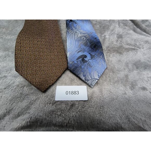 Men's Silk Necktie Lot of 2 Van Heusen Geo Print 59" Blue Tie 62" Brown Tie - Picture 12 of 12